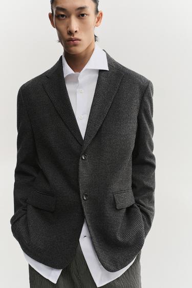 HOUNDSTOOTH TEXTURED BLAZER - Anthracite Grey by Zara