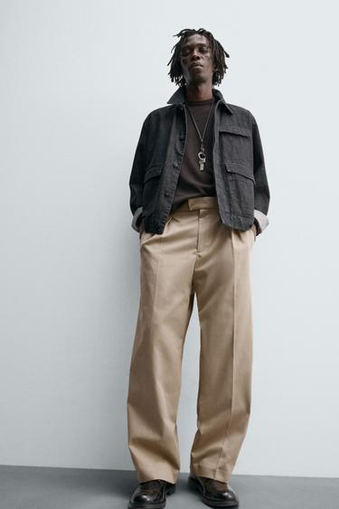 PANTALON COUPE DÉCONTRACTÉE À PLIS - Beige de Zara - Image 4