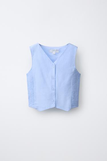 Zaras VÄST MED SMOCKRESÅR OCH LINNE - Himmelsblå