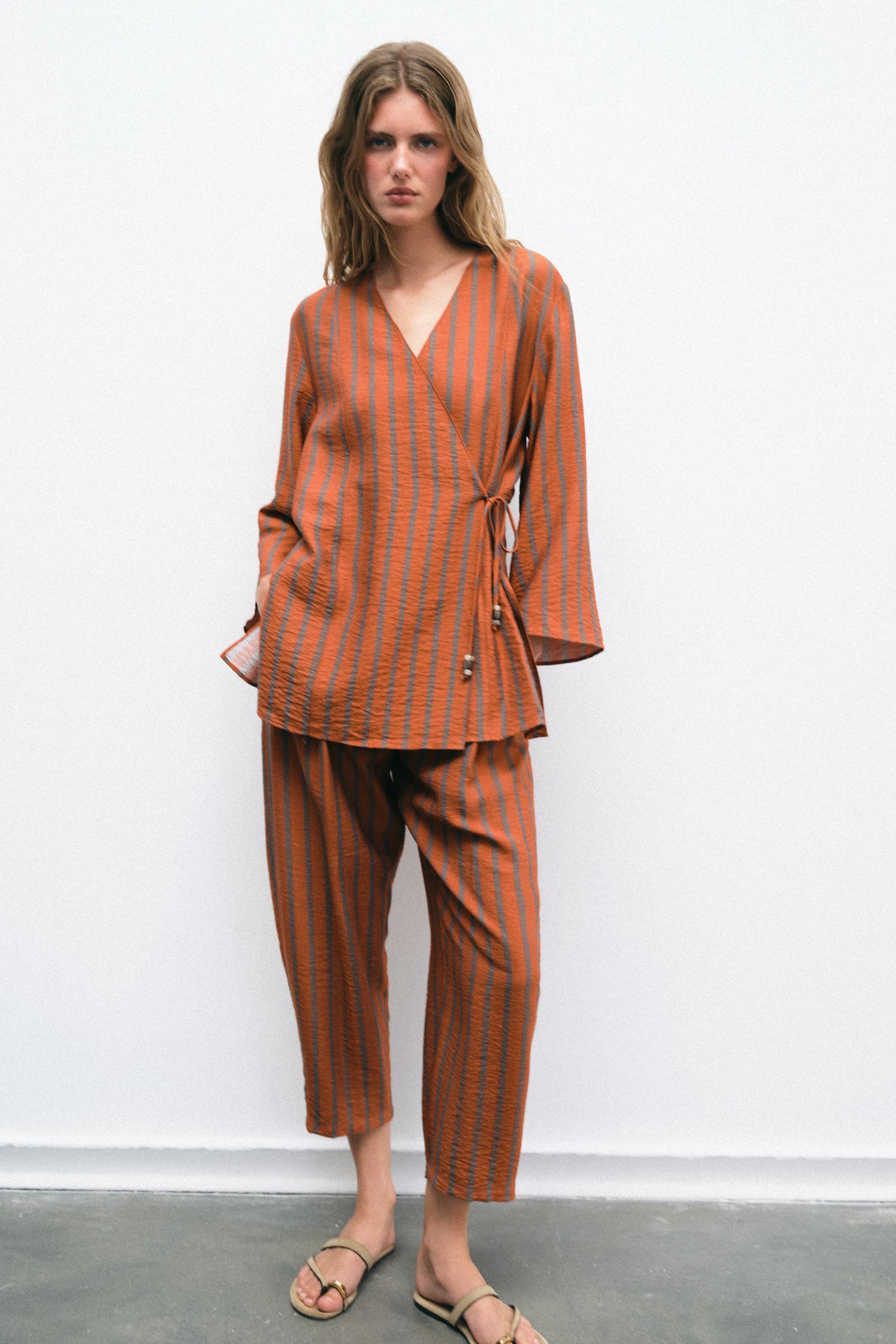 Zara STRIPED WRAP JACKET