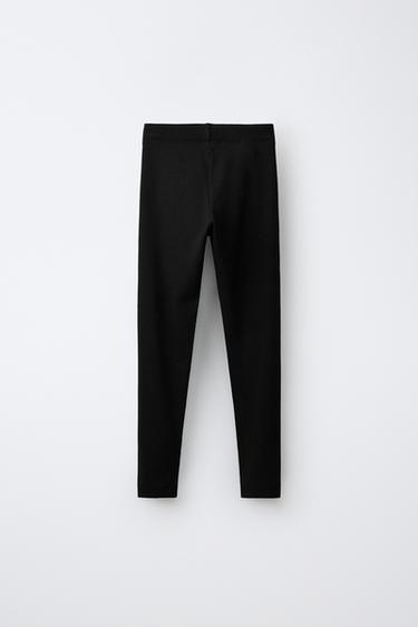 LABEL DETAIL RIBBED LEGGINGS — Black 2