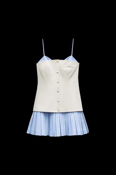 SHORT POPLIN CONTRAST DRESS - Blue/White by Zara - Image 0