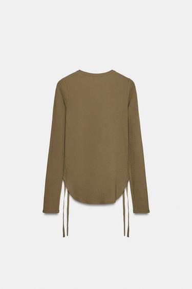 T-SHIRT RUSTIQUE À CORDONS - Marron tabac de Zara - Image 5