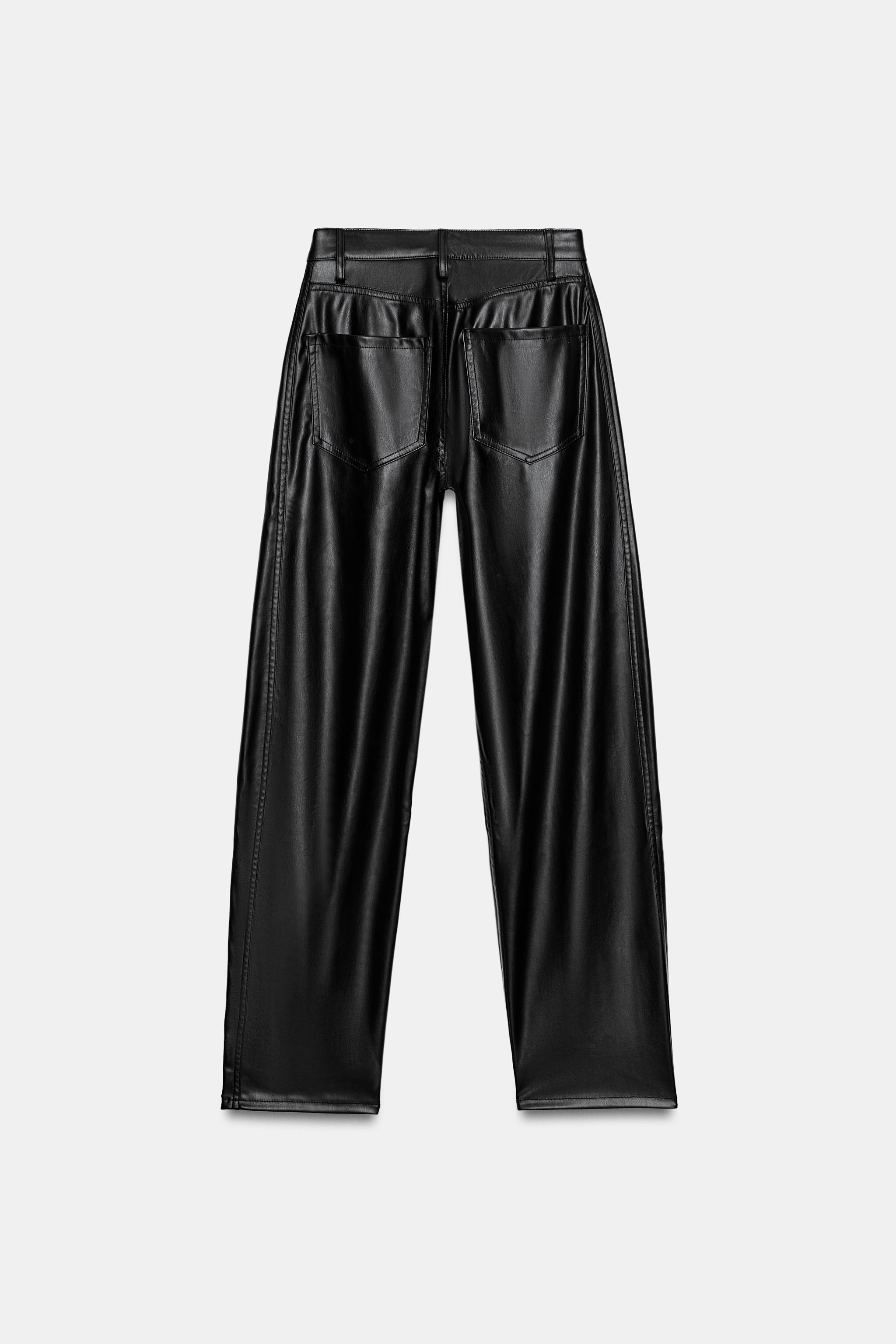 Zara ZW COLLECTION RELAXED FIT BİLEK BOYU SUNİ DERİ PANTOLON görsel 8