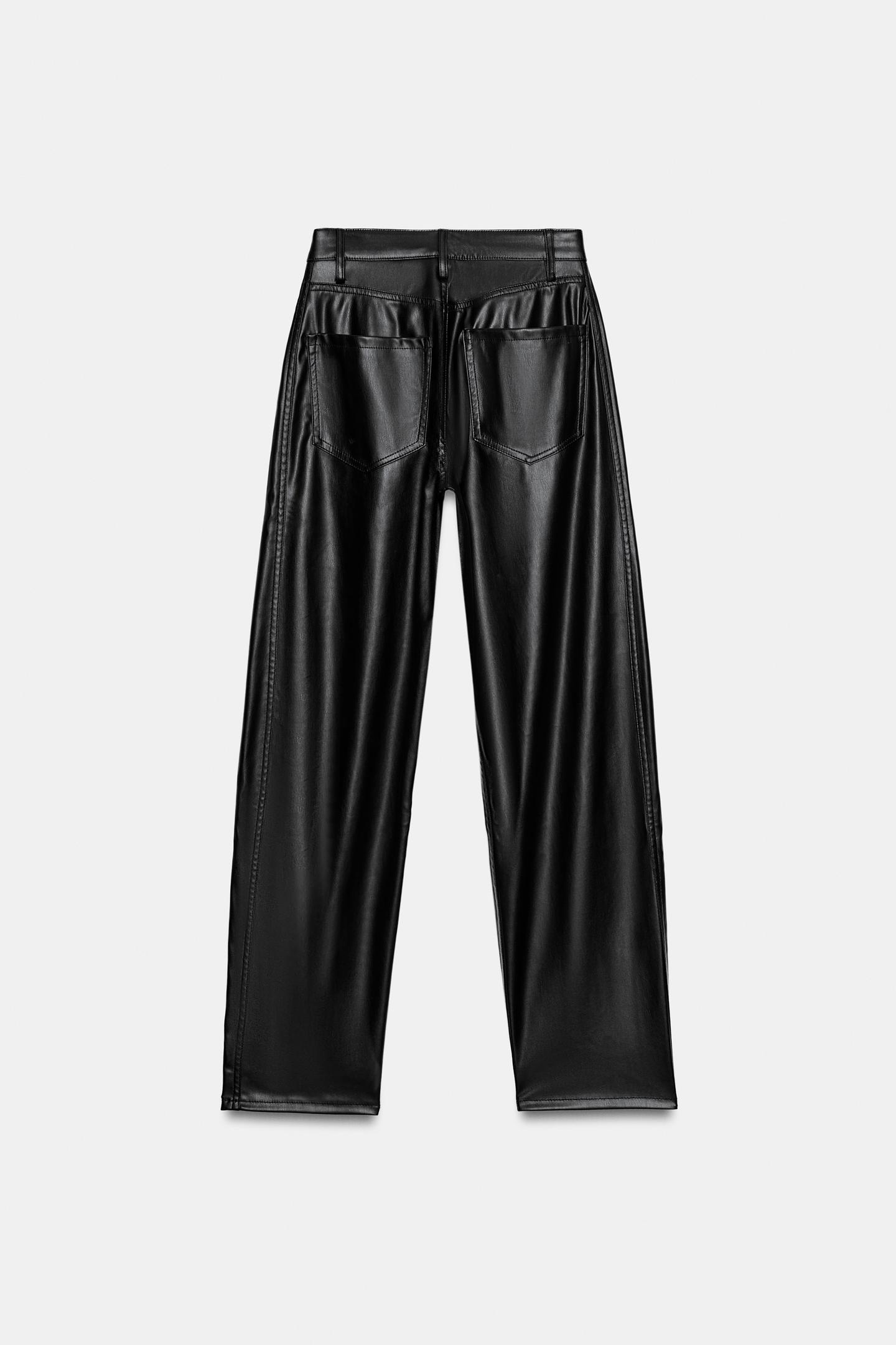 Женские брюки Zara ZW Collection Faux Leather Relaxed Ankle, цвет: Чёрный — фото 8