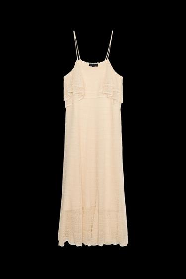 Zara POINTELLE KNIT RUFFLED DRESS - Butter - Image 0