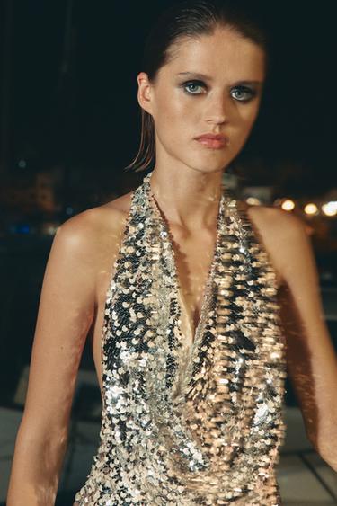 ZW COLLECTION SEQUIN HALTER DRESS - Silver by Zara - Image 7