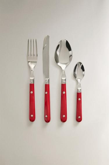 4-PIECE CUTLERY SET WITH RED HANDLE - Red by Zara