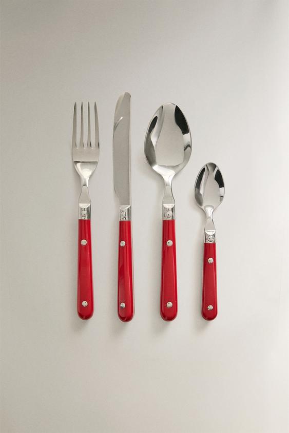 CUTLERY SET WITH RED HANDLE (SET OF 4) - أحمر الخاص بـ Zara - صورة 0