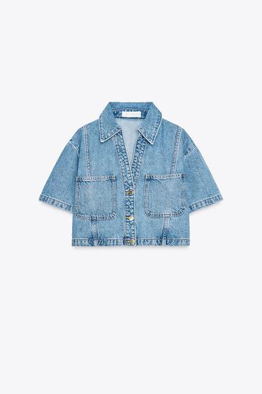 Zara Z1975 SHORT DENIM SHIRT - Mid-blue