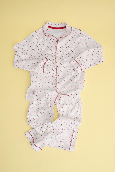 AGES 6-14 / HEART PRINT PYJAMAS - Ecru by Zara