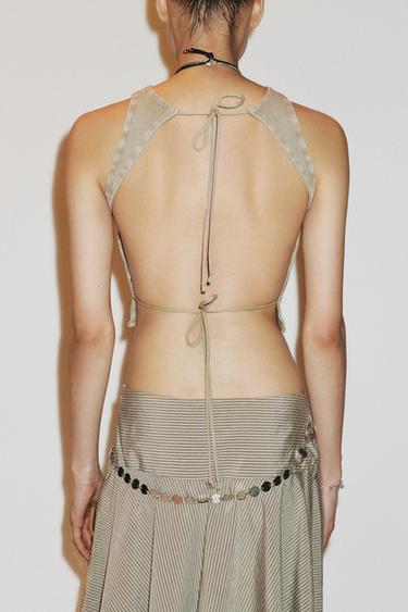 OPEN-BACK RIB T-SHIRT - Light khaki by Zara - Image 3