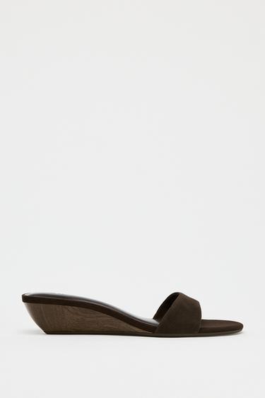 SUEDE WEDGE SANDALS - Brown by Zara