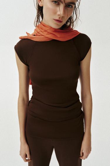 Zara WASHED EFFECT RAGLAN SLEEVE T-SHIRT - Brown