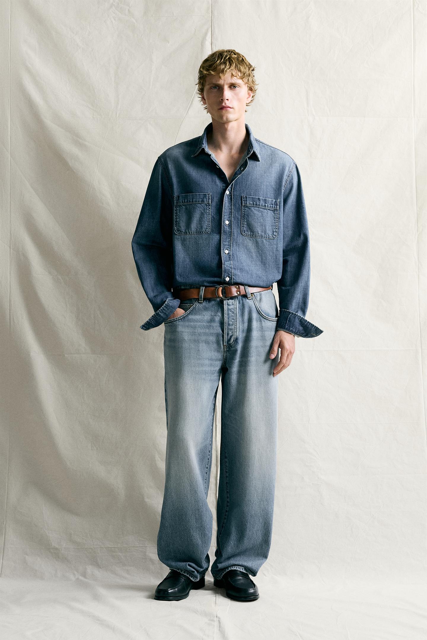 Мужская рубашка Zara Regular Fit Denim Shirt, цвет: Синий / Тёмно-синий — фото 1