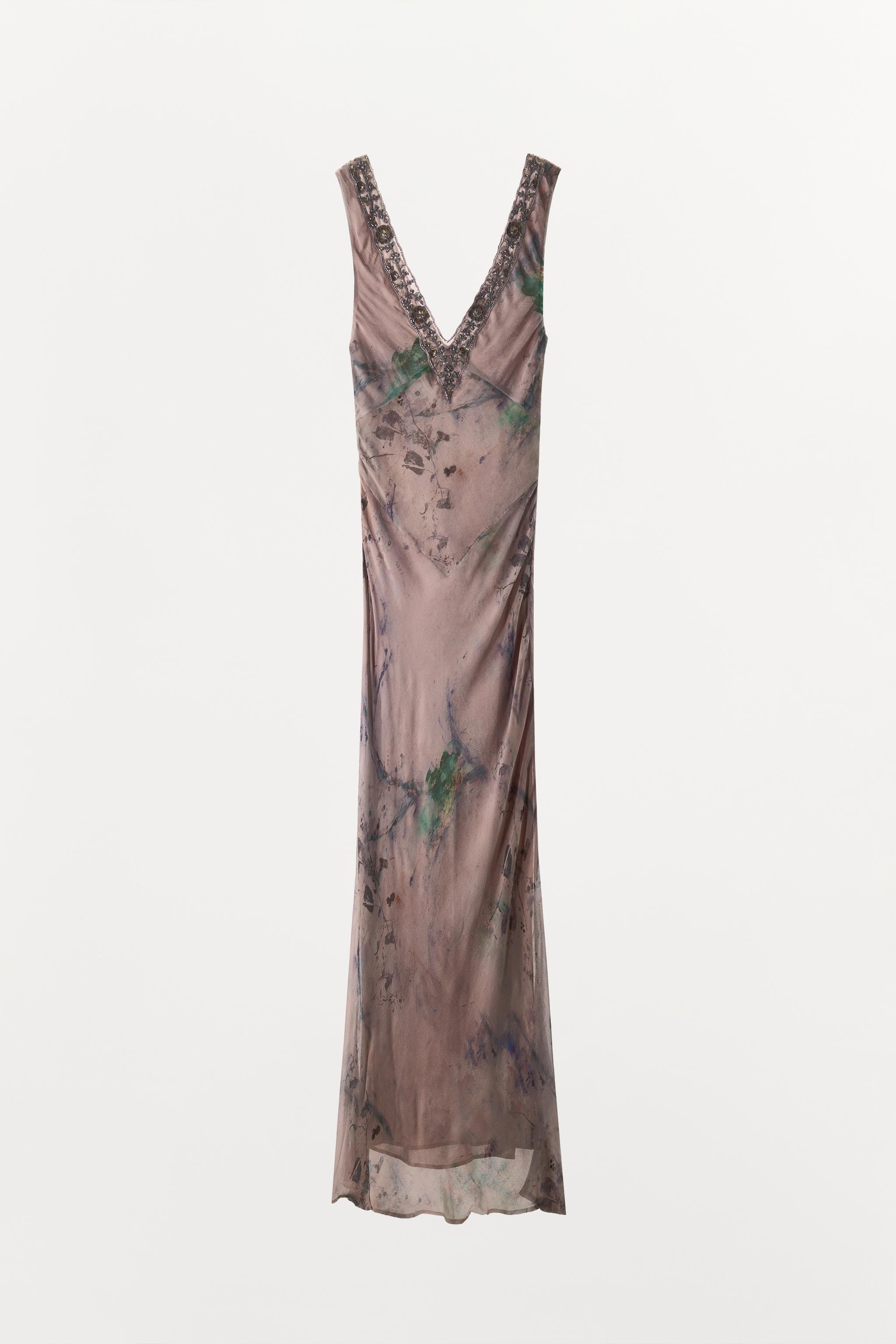LONG EMBROIDERED PRINTED DRESS