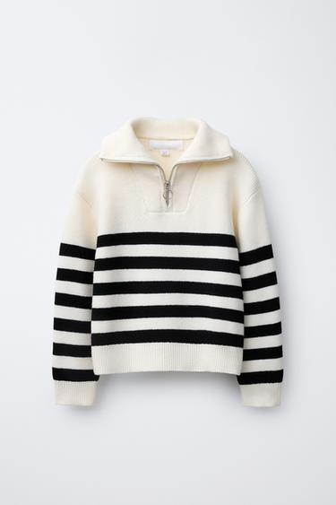 STRIPED KNIT SWEATER WITH ZIP - striped by Zara