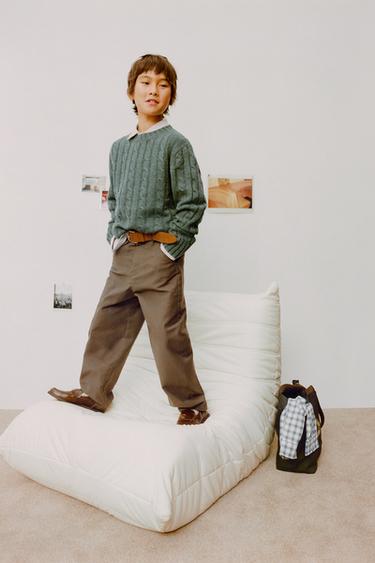 سترة محبوكة بنقشة أثمان 100% صوف إصدار محدود - أخضر by Zara