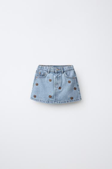 Zara 小熊圖案牛仔裙 - 藍色 - 圖片 0