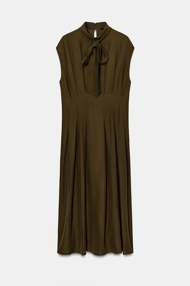 ROBE MI-LONGUE À NŒUDS ZW COLLECTION - Kaki de Zara - Image 4