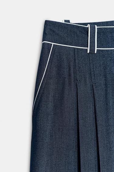 WIDE BERMUDA SHORTS WITH CONTRAST PIPING - Blue by Zara - Image 8