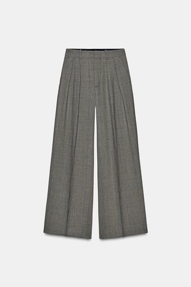 CHECK TROUSERS WITH DARTS ZW COLLECTION - Beige by Zara