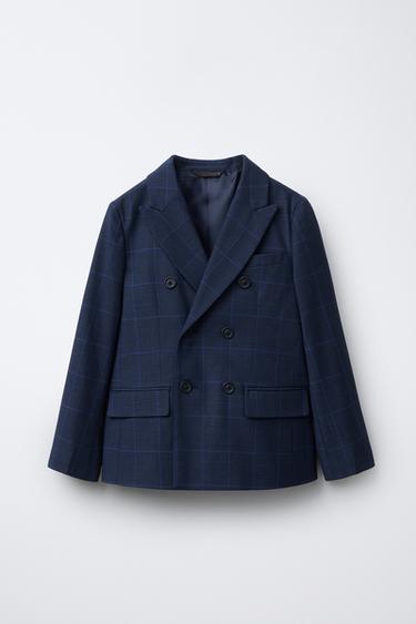 チェック柄スーツブレザーダイブルーZaraのチェック柄スーツブレザー - ダイブルー 