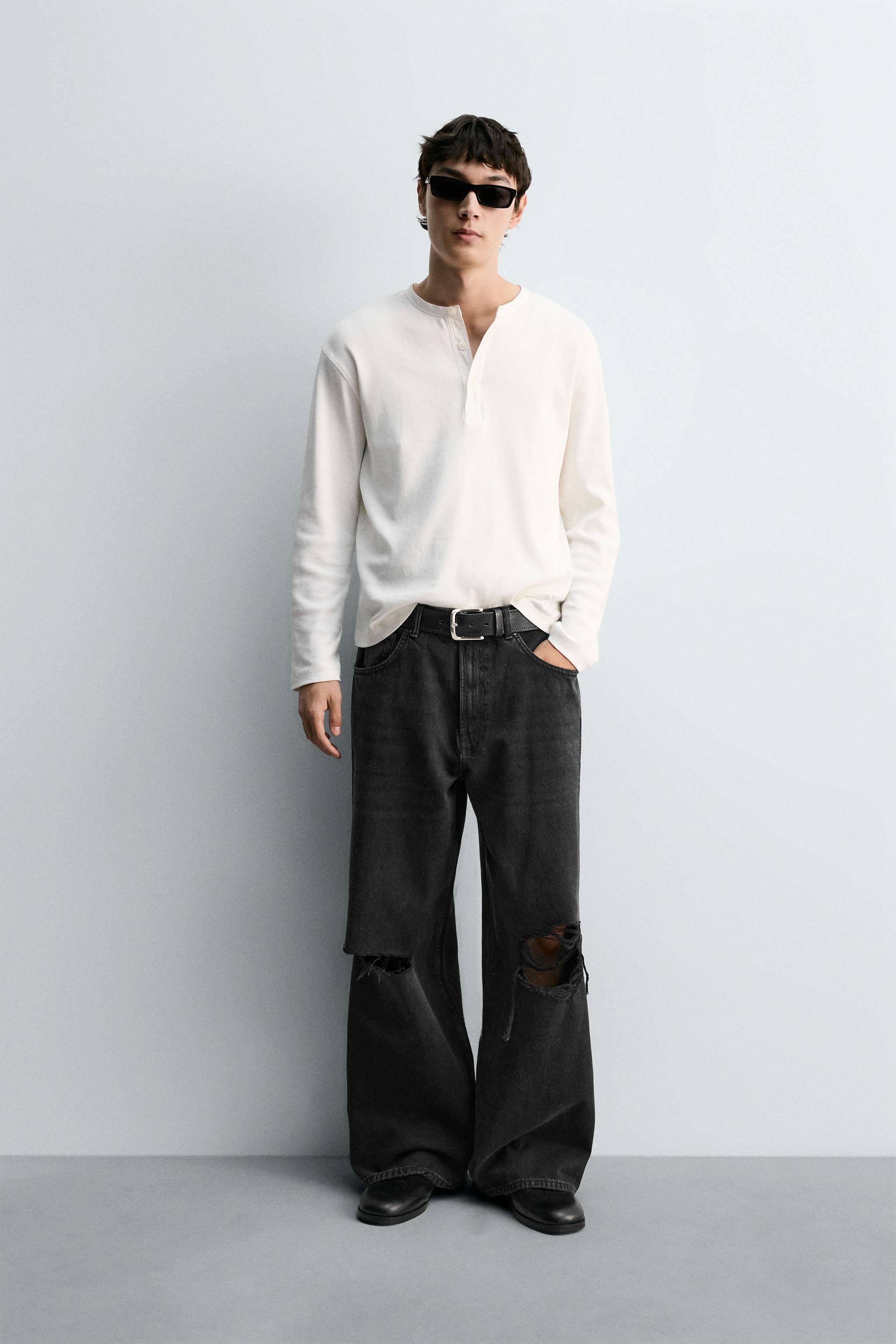 ダメージ加工バギーフィットデニムパンツ - カーボン | ZARA Japan / 日本