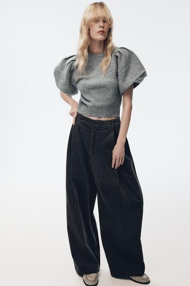 KNIT PUFF SLEEVE JUMPER - Mid-grey by Zara