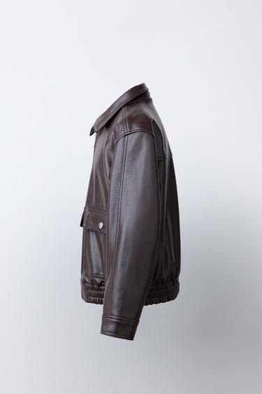 FAUX LEATHER JACKET WITH POCKETS - Brown by Zara - Image 2