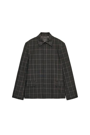 CHECK BLAZER WITH SHOULDER PADS - Black / Brown by Zara