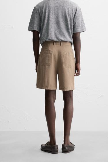 WASHED COTTON-LINEN BERMUDA SHORTS - Beige by Zara - Image 2