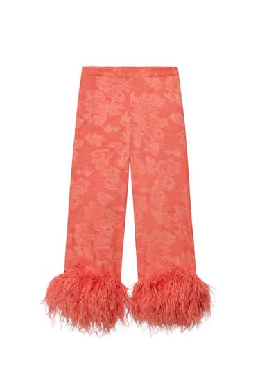 MARISA BERENSON X ZARA FEATHER TROUSERS - Red / Orange by Zara