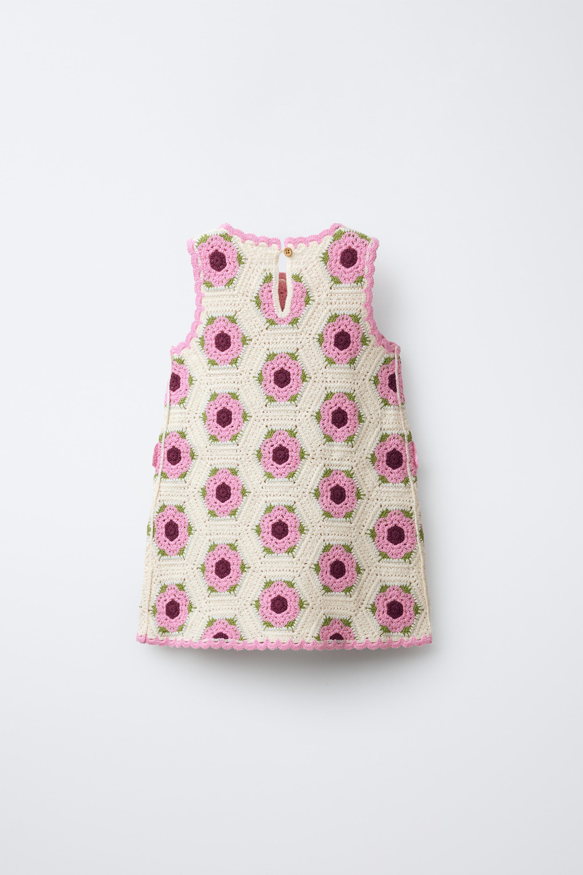 CROCHET KNIT FLORAL DRESS - Pink | ZARA United States