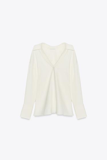 Zara ZARA WOMAN 系列 POLO 領襯衫 - 磨白色