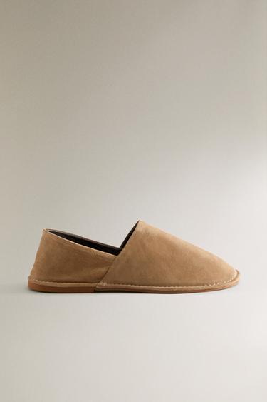 Zara LEATHER FOLDABLE-HEEL SLIPPERS - Light beige