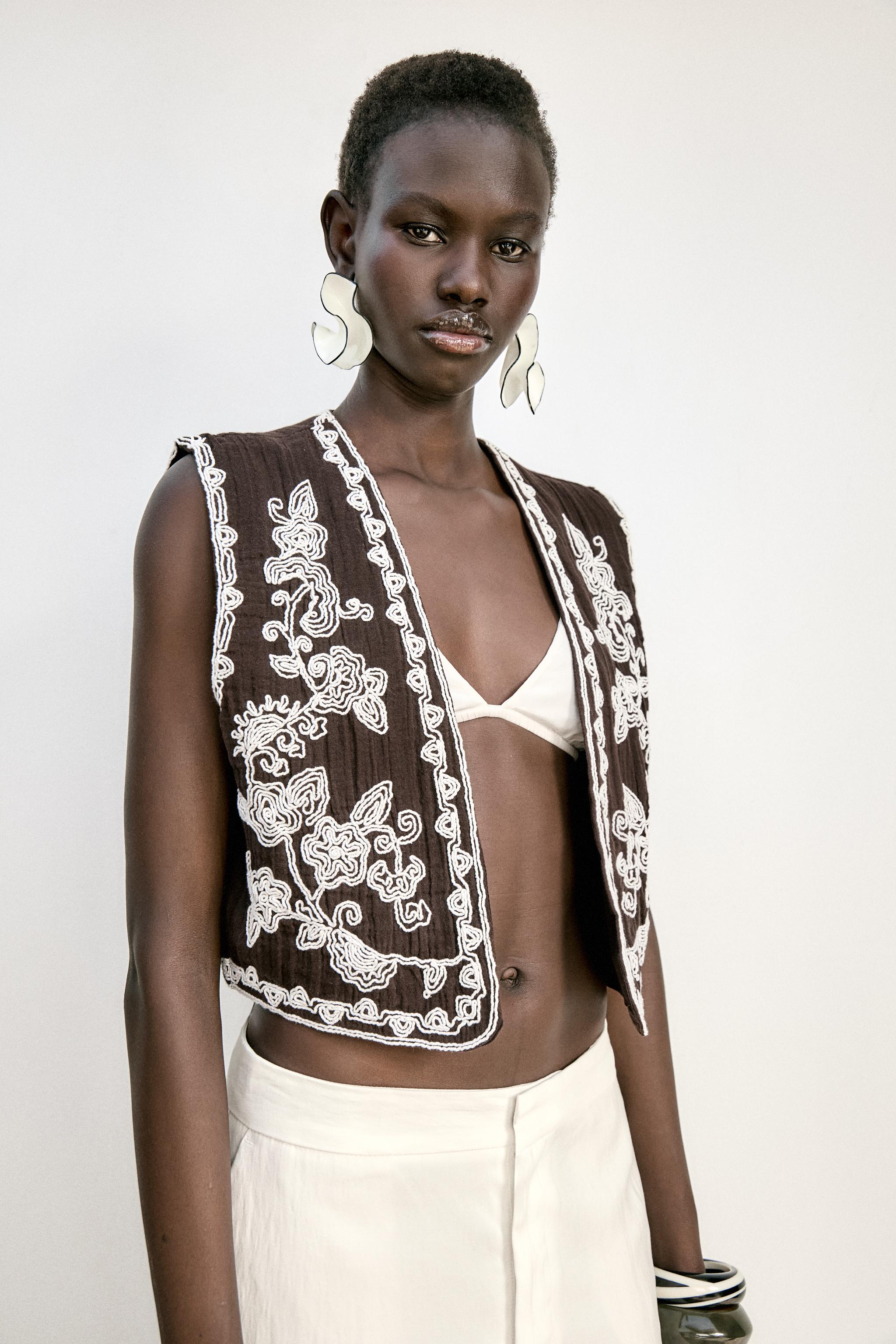 EMBROIDERED OPEN VEST - Brown | ZARA United States