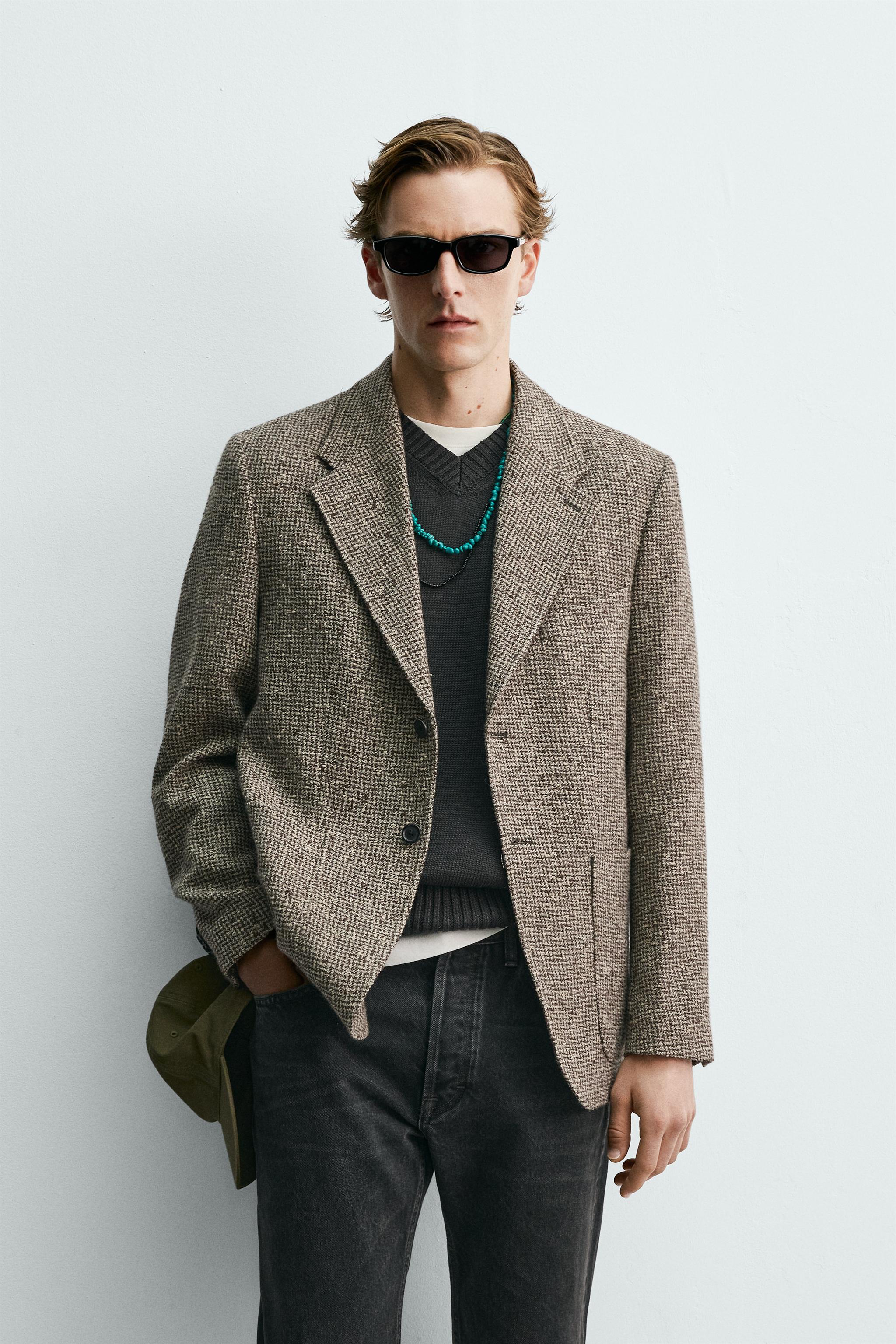 WOOL-COTTON TEXTURED BLAZER AARON LEVINE X ZARA - Brown | ZARA