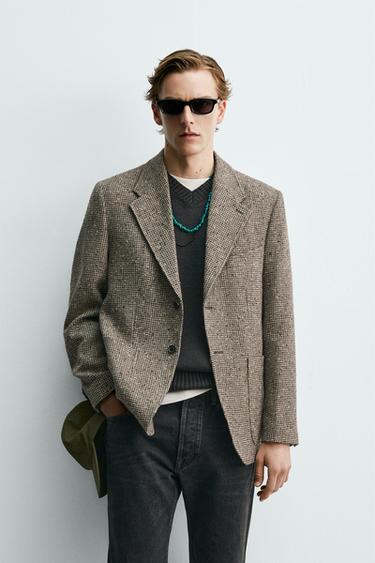 Zara WOOL-COTTON TEXTURED BLAZER AARON LEVINE X ZARA - Brown