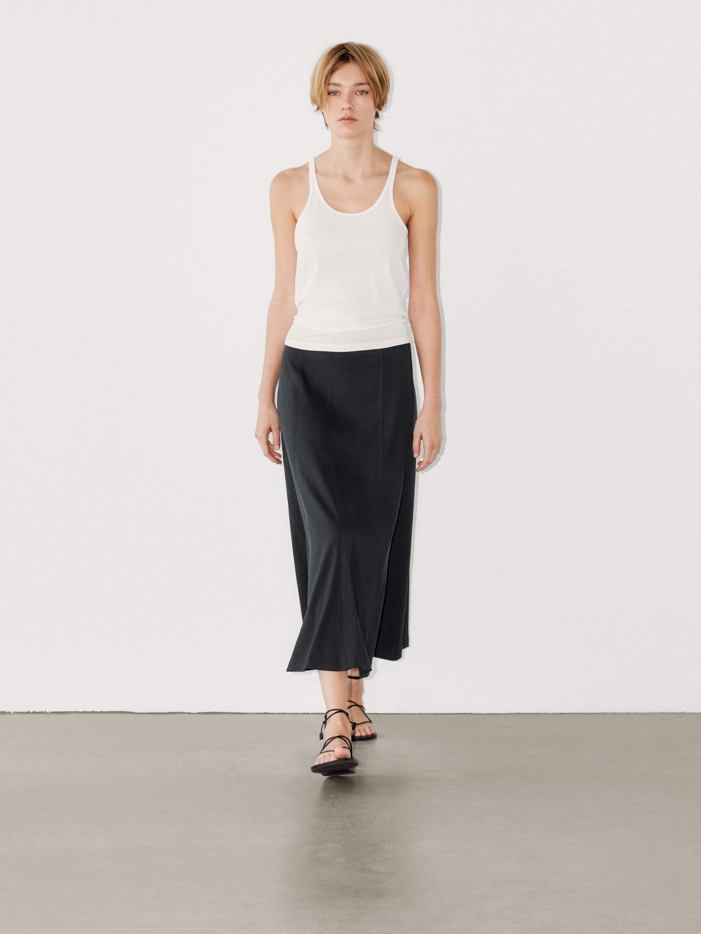 Long flared skirt with topstitching detail Gray ZARA Canada