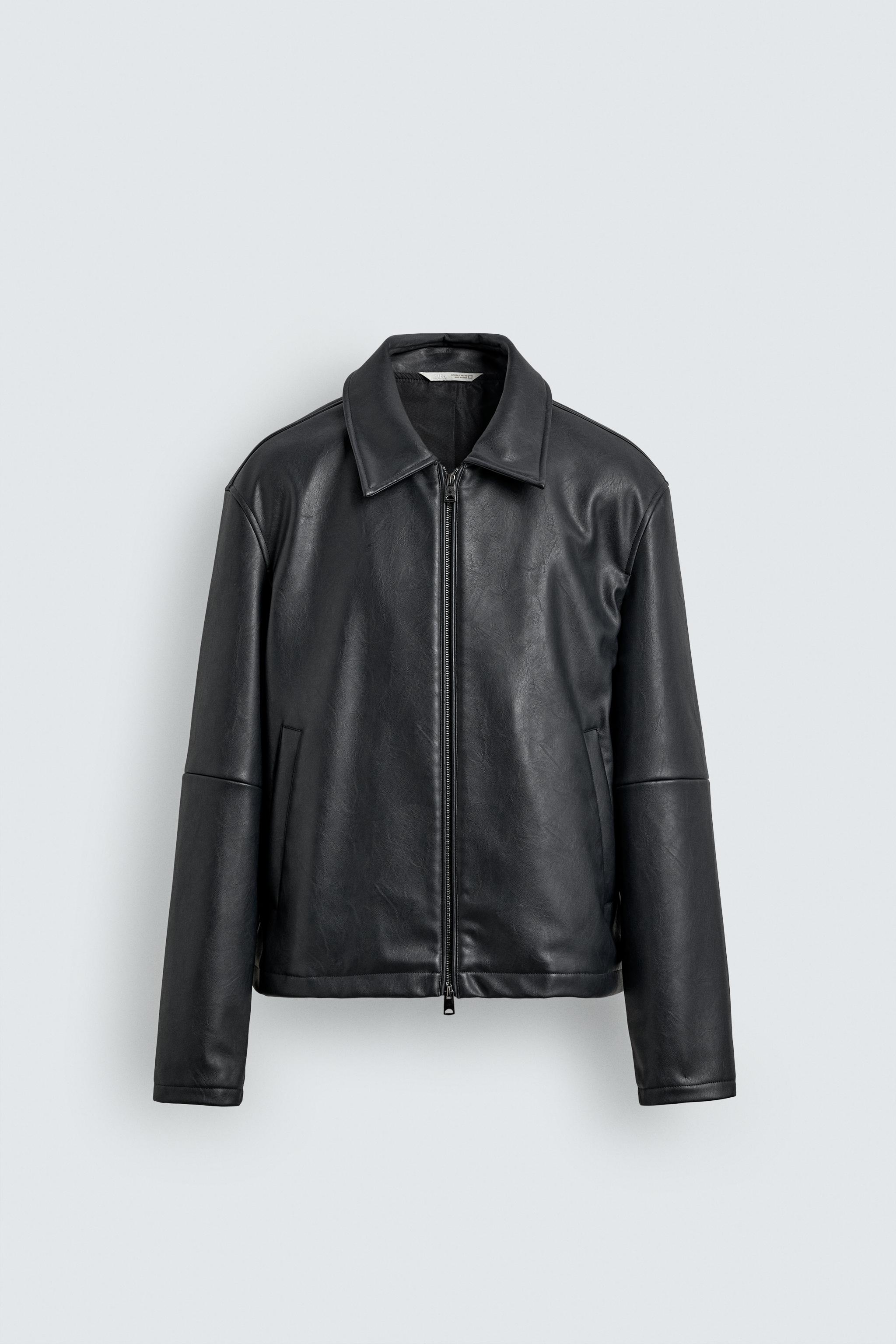 REGULAR FIT FAUX LEATHER JACKET - Blue | ZARA United States