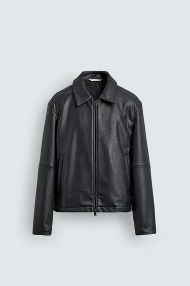 REGULAR FIT LEATHER EFFECT JACKET - Blue by Zara