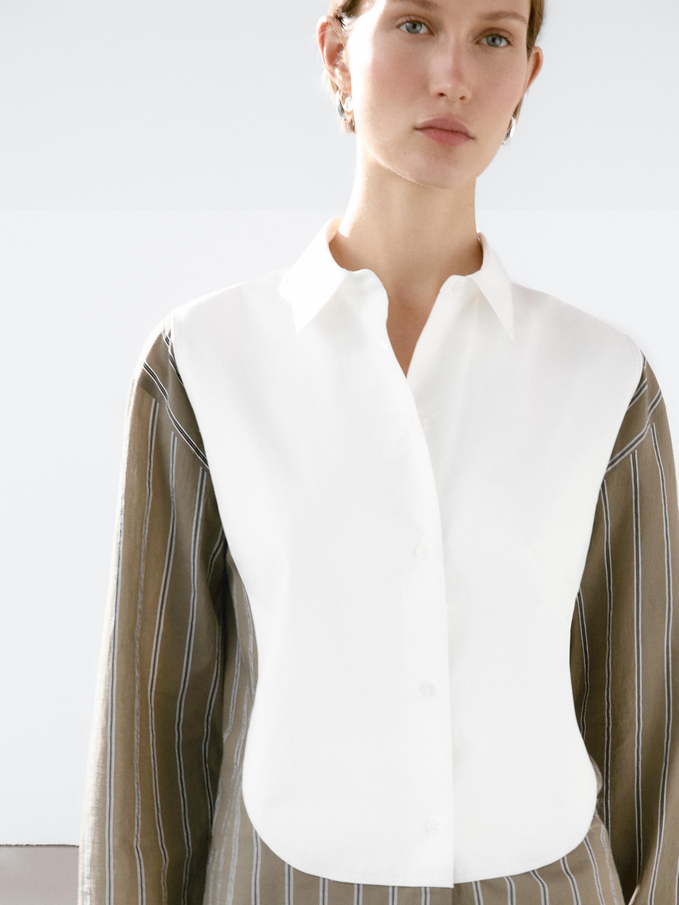 Cotton blend striped chest shirt - Green | ZARA United States