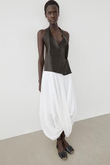 Jupe midi drapée portefeuille - Blanc de Zara