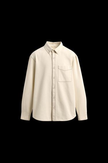 Zara CONTRAST STITCHING OVERSHIRT - Ecru - Image 0