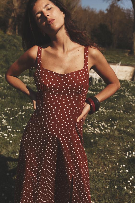 ROBE MIDI À POIS AVEC LIN