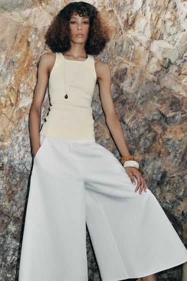 TOP A COSTE CON SPALLINE - Crema di Zara