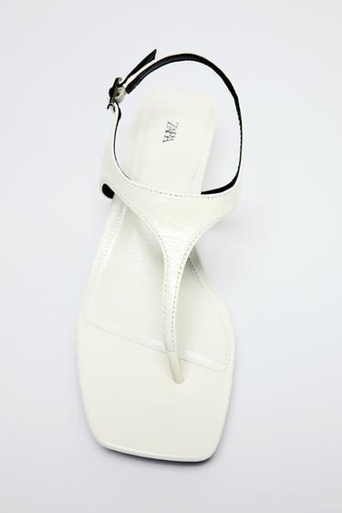 Zara 真皮絆帶搭扣涼鞋 - 白色