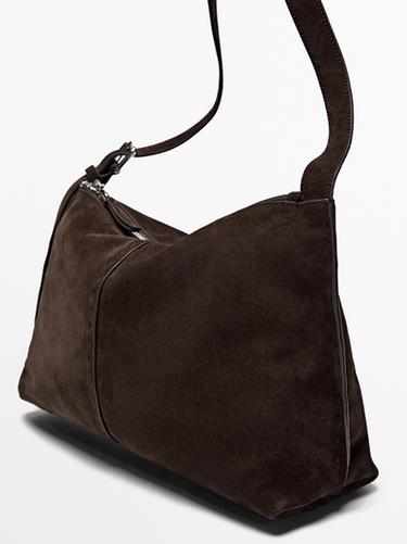 Zara Split suede leather crossbody bag - Brown - Image 0