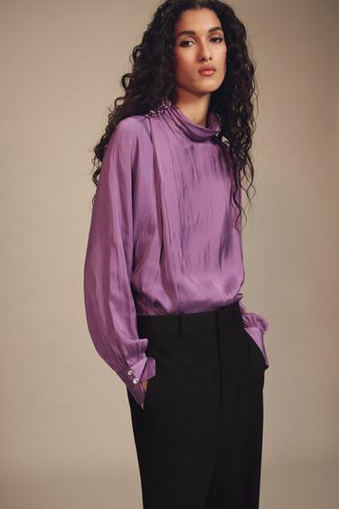 HIGH NECK SATIN BLOUSE - Light lilac by Zara